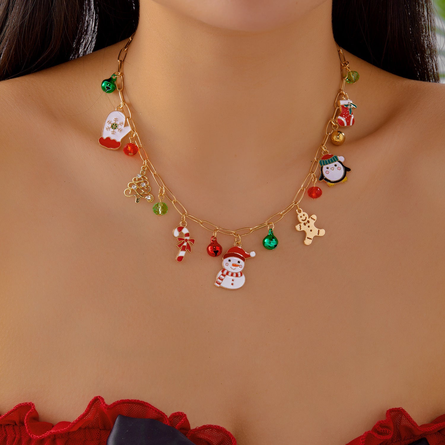 Wholesale Cute Snowman Snowflake Christmas Tree Pendant Necklace for Women